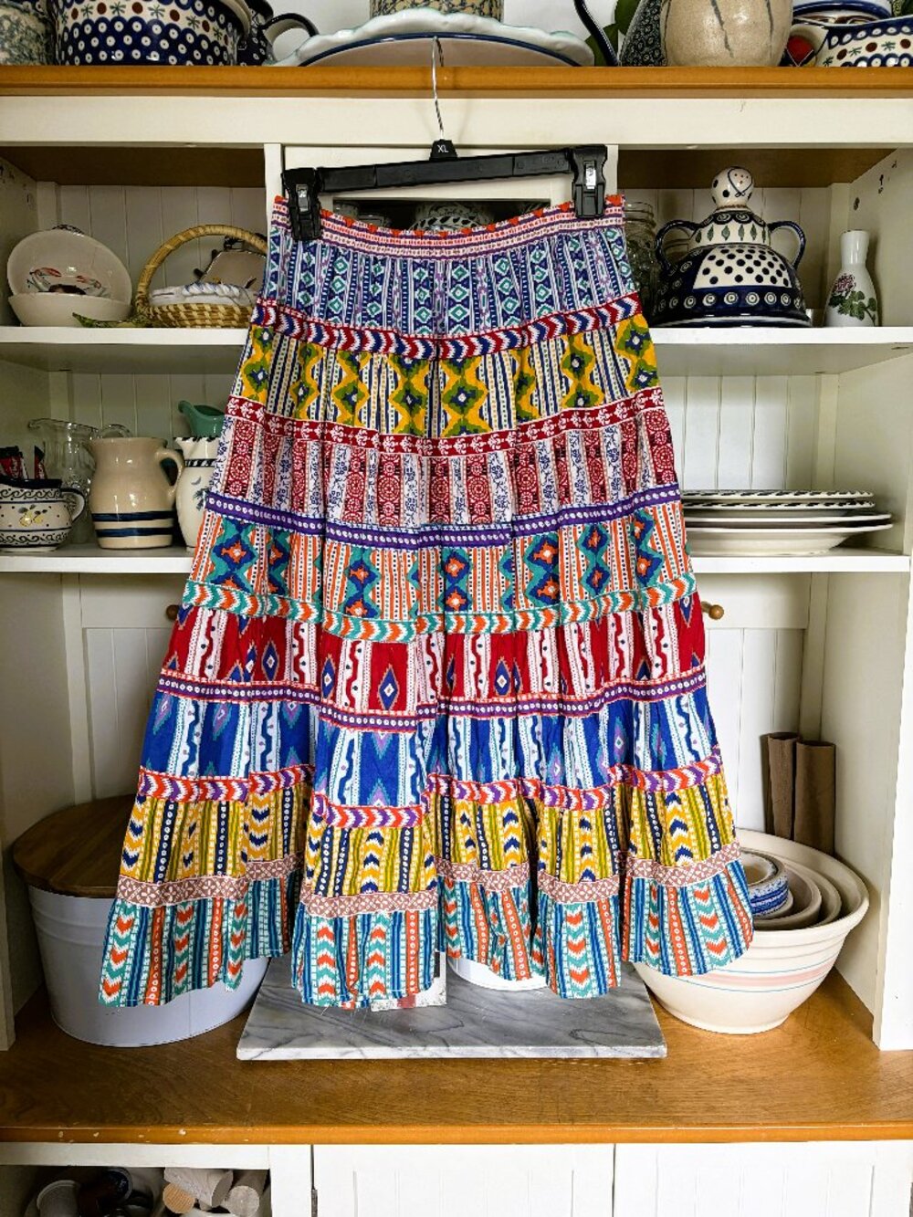Sacred Threads Boho Tiered Skirt Sz OS fits like S/M Vibrant Patchwork Colors